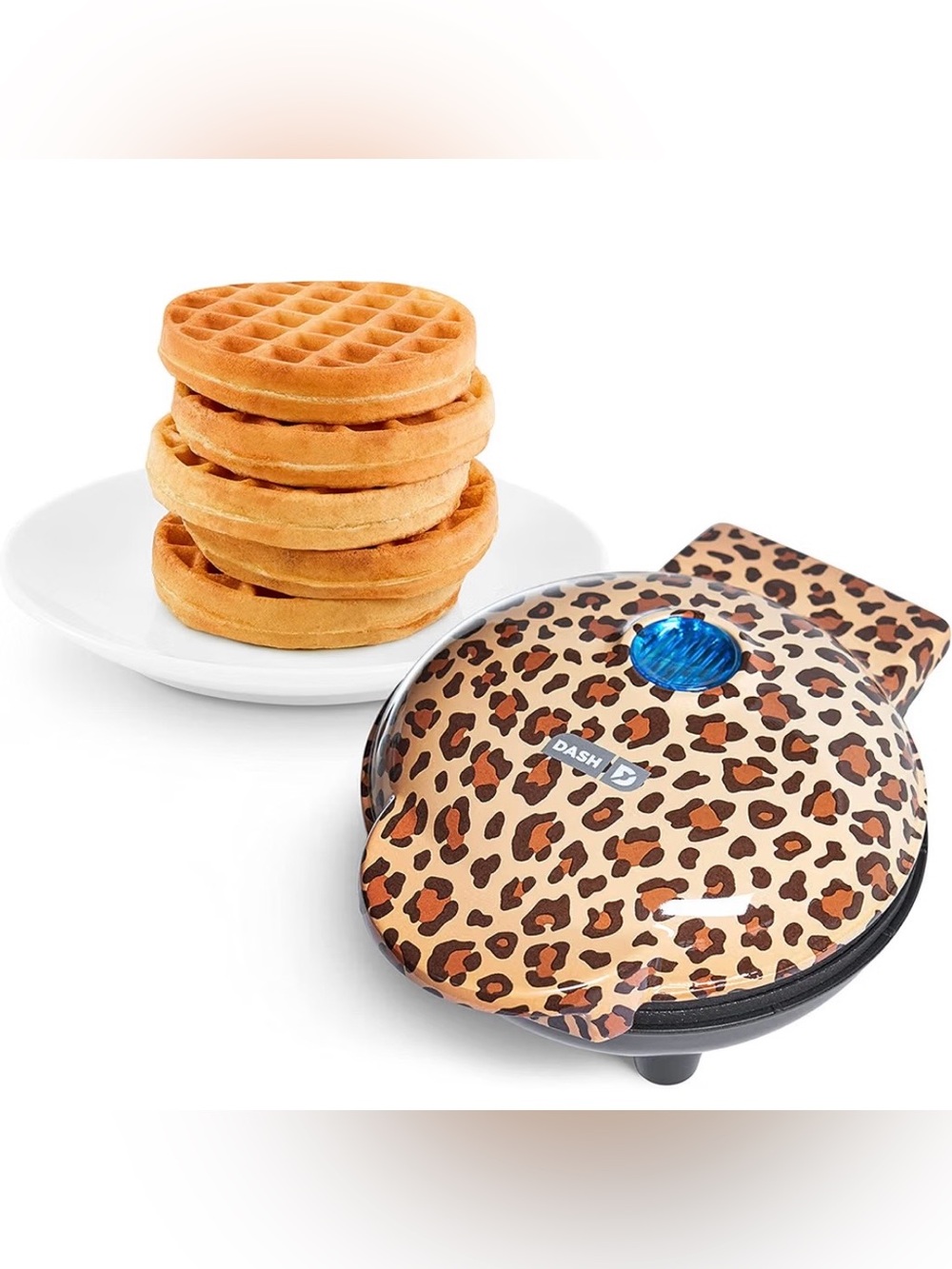 New! Leopard Print Dash Mini 4” Nonstick Waffle Iron Chaffle Maker